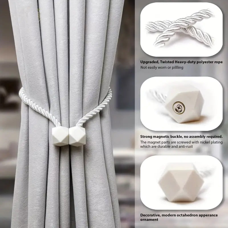2 PC's Strong Magnetic Curtain Tiebacks – Modern Twist Rope Design