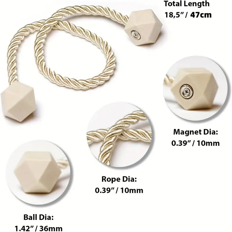 2 PC's Strong Magnetic Curtain Tiebacks – Modern Twist Rope Design