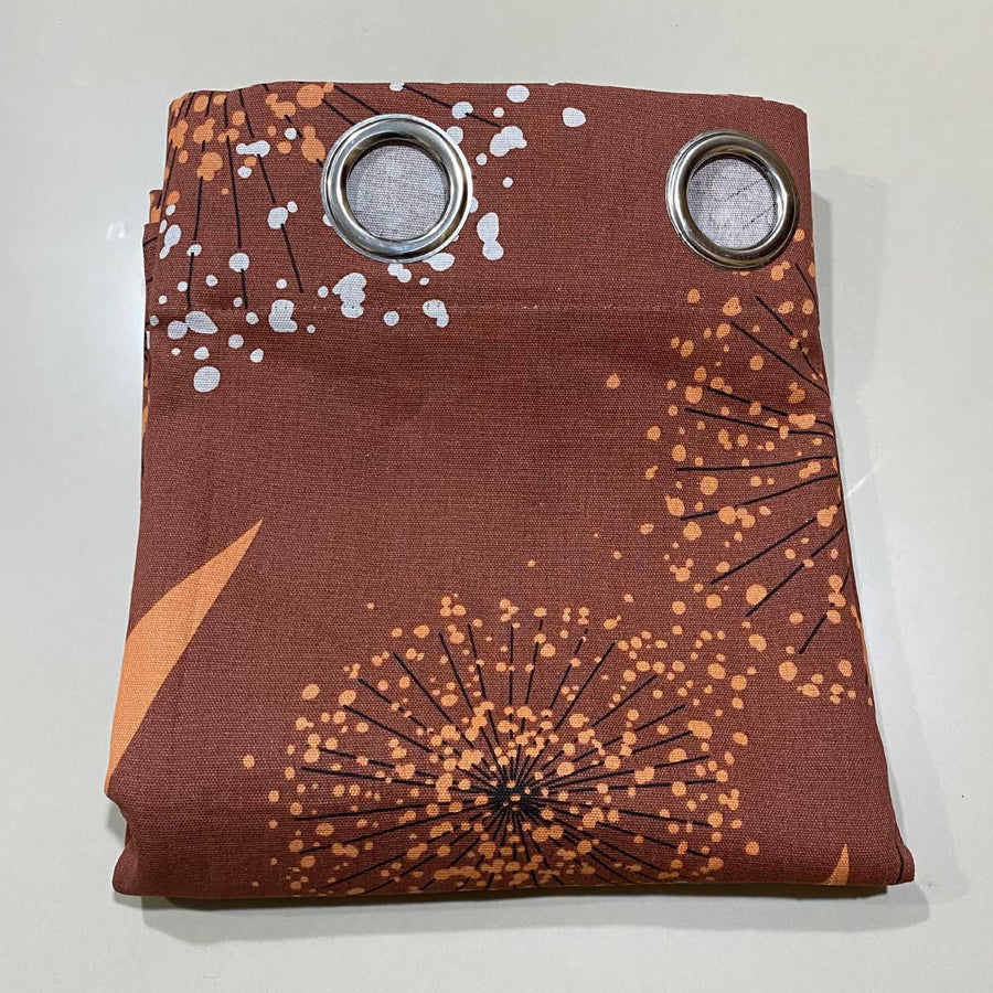 Brown Leaf Printed Duck Cotton Curtain