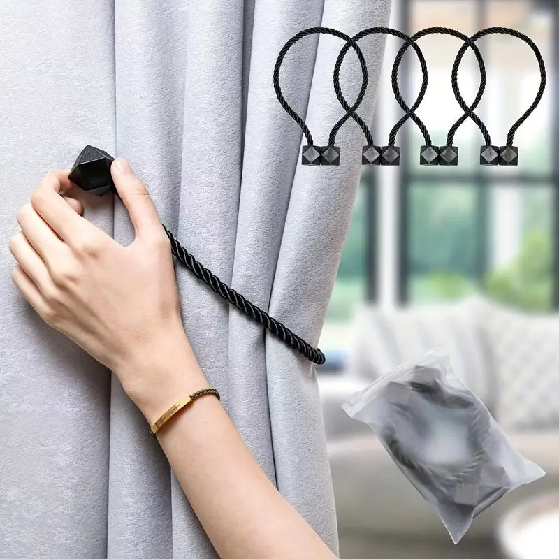 2 PC's Strong Magnetic Curtain Tiebacks – Modern Twist Rope Design
