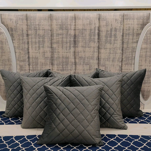 Dark Grey Soft Plush Quilted Velvet Sofa Cushion Cover