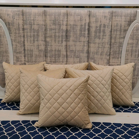 Beige Soft Plush Quilted Velvet Sofa Cushion Cover