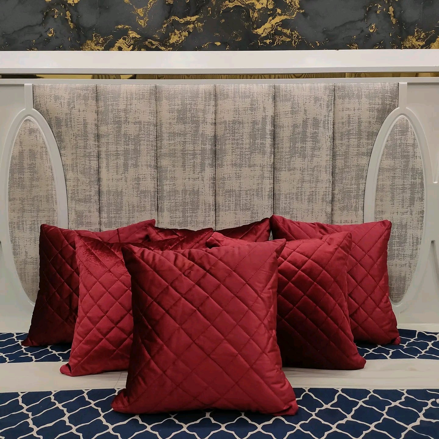 Maroon Soft Quilted Velvet Sofa Cushion Cover