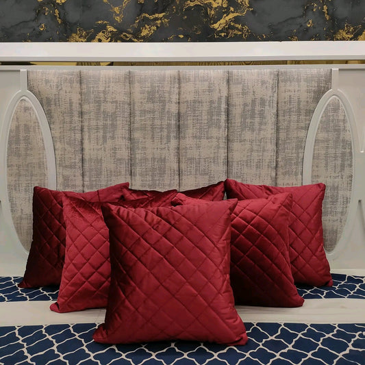 Maroon Soft Quilted Velvet Sofa Cushion Cover