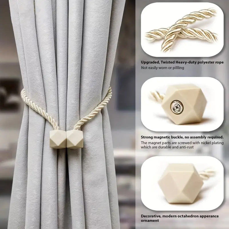 2 PC's Strong Magnetic Curtain Tiebacks – Modern Twist Rope Design