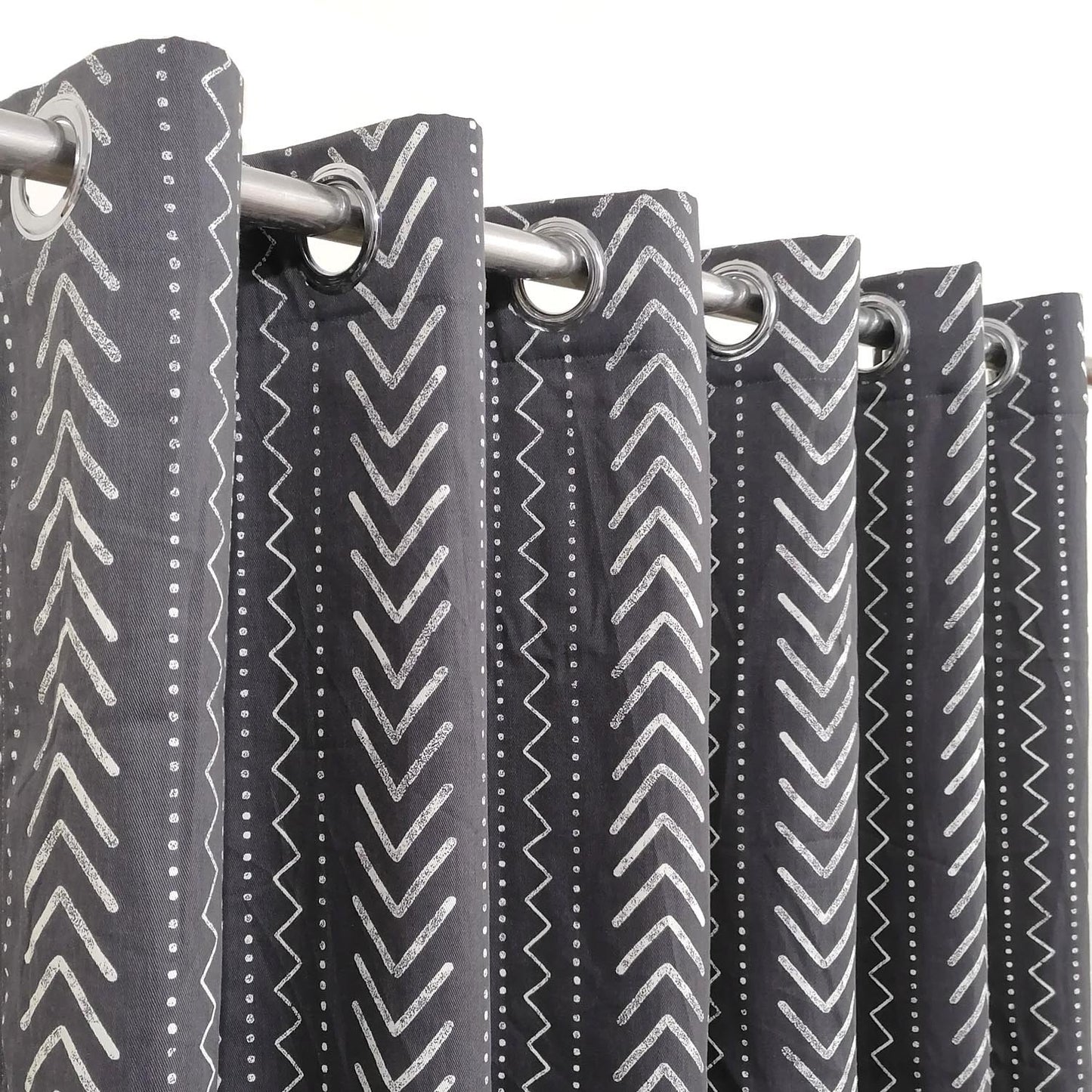 Dark Grey Arrow Print Cotton Curtain