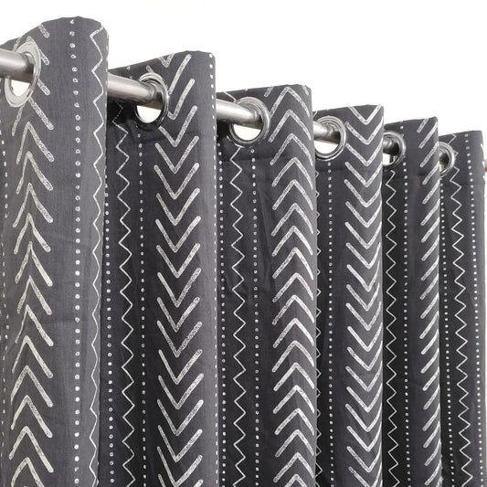 Dark Grey Arrow Print Cotton Curtain