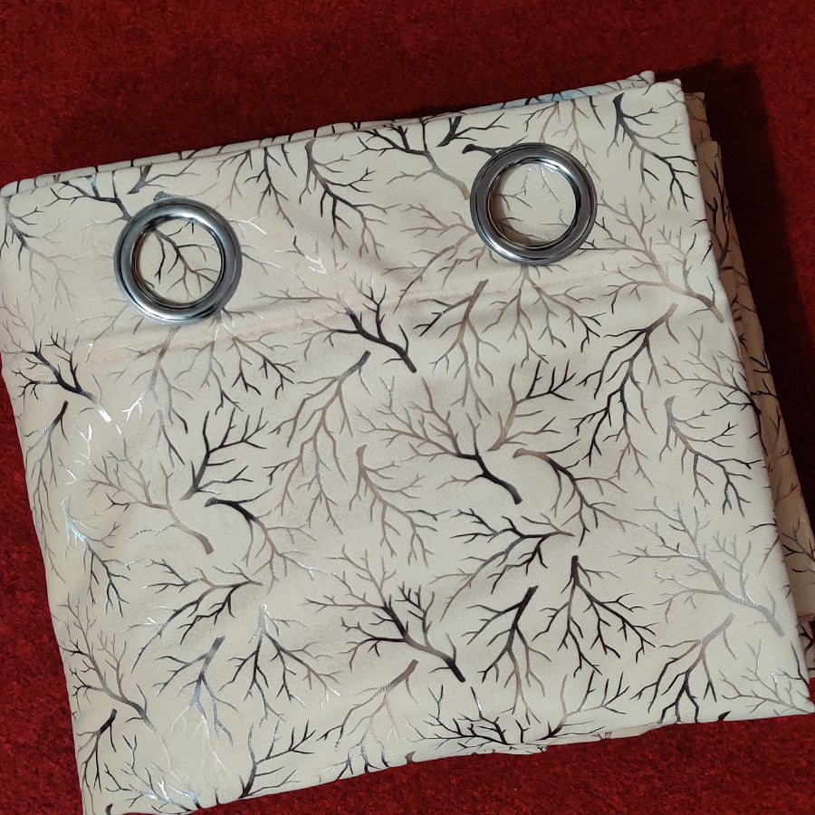 Beige Tree Pattern Premium Velvet Curtain