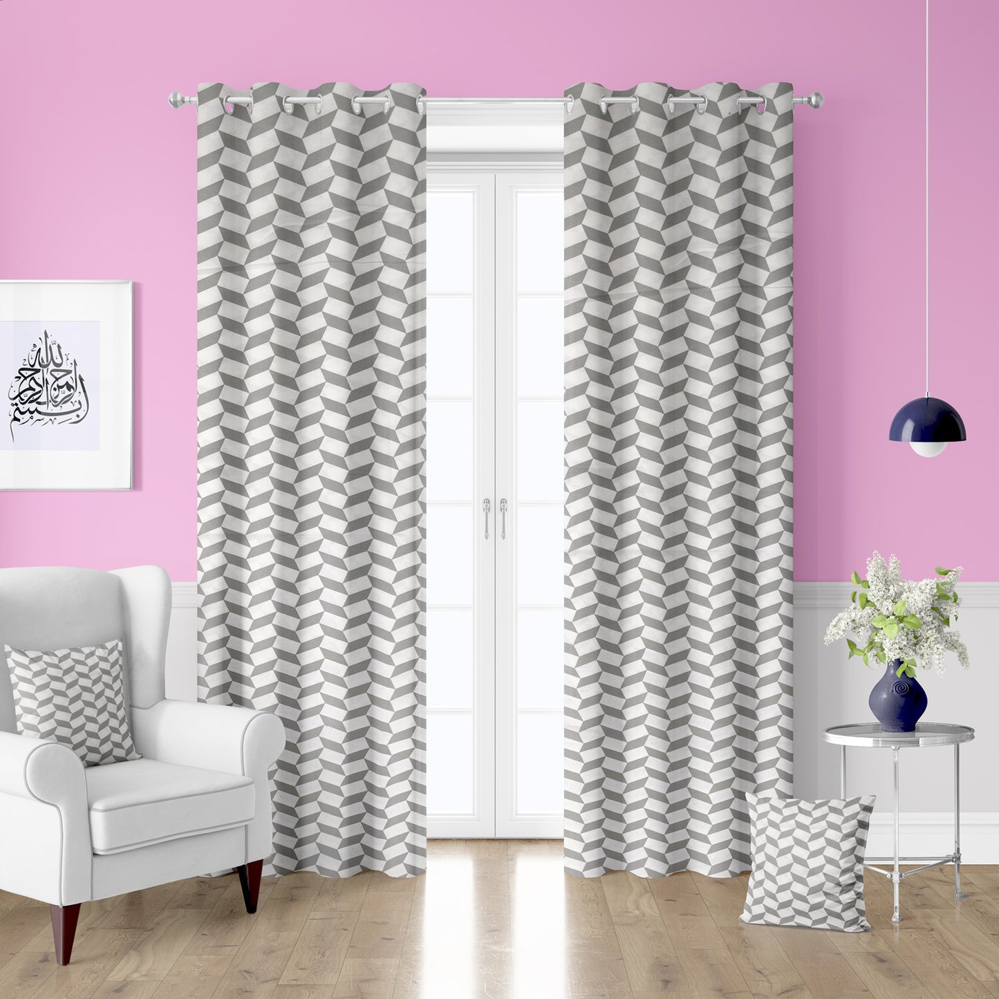 3D Modern Geometric Pattern Lined Curtains Pair