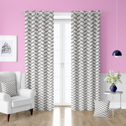 3D Modern Geometric Pattern Lined Curtains Pair