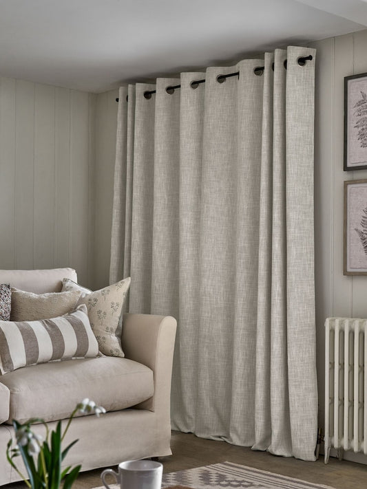 Natural Textured Jute Eyelet Curtains - Pair
