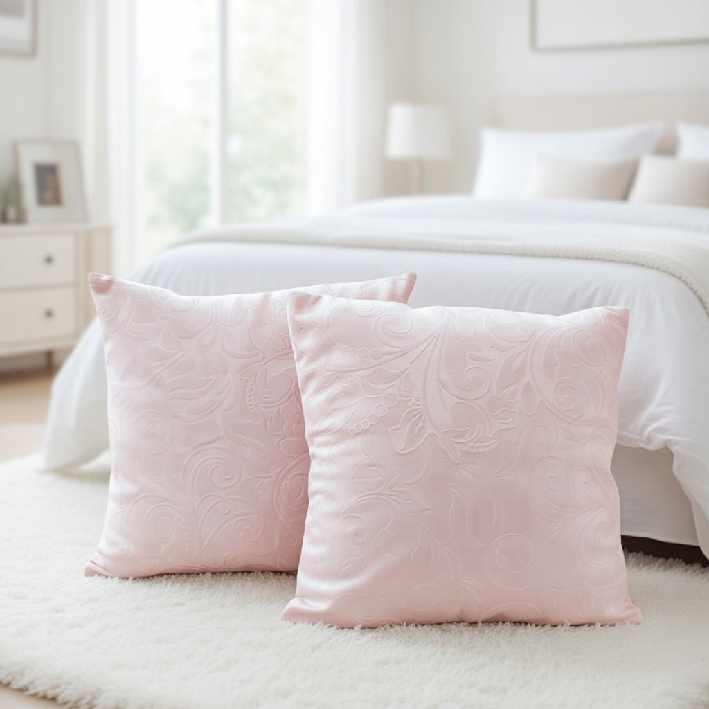 Set of 2 Self Design Velvet Cushion Covers for Sofa & Living Room