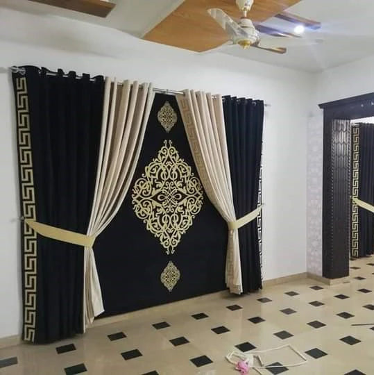 Off White & Black Laser Cut Design Blinds, Curtains & Belts