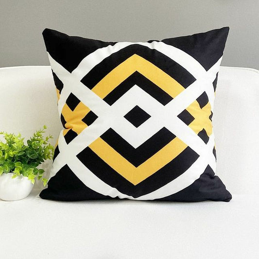 Yellow Black Geometric Cushion Cover