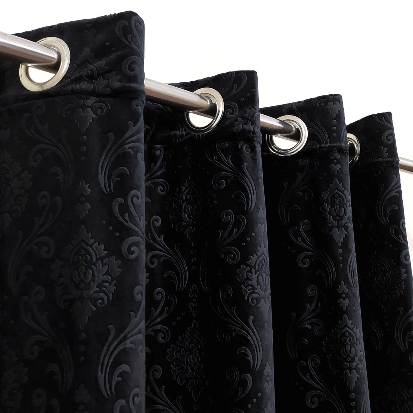 Luxurious Black Self-Embossed Velvet Curtains – Soft, Stylish & Long-Lasting