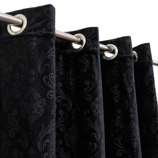 Luxurious Black Self-Embossed Velvet Curtains – Soft, Stylish & Long-Lasting