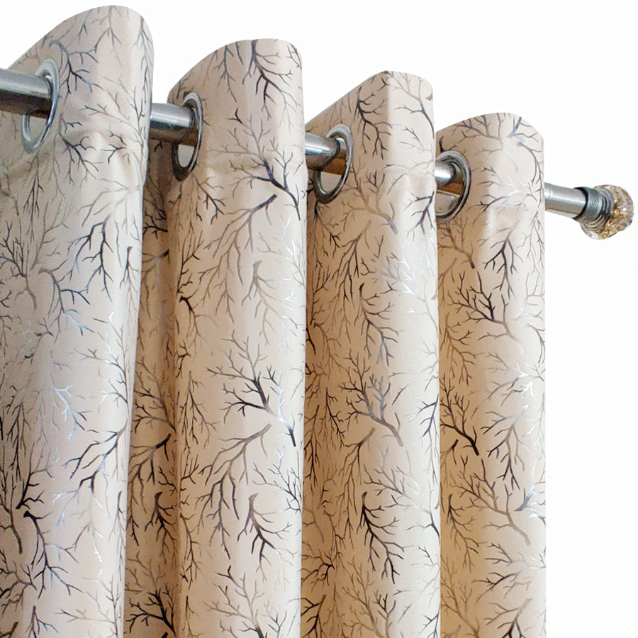 Beige Tree Pattern Premium Velvet Curtain