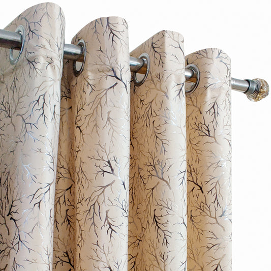 Beige Tree Pattern Premium Velvet Curtain