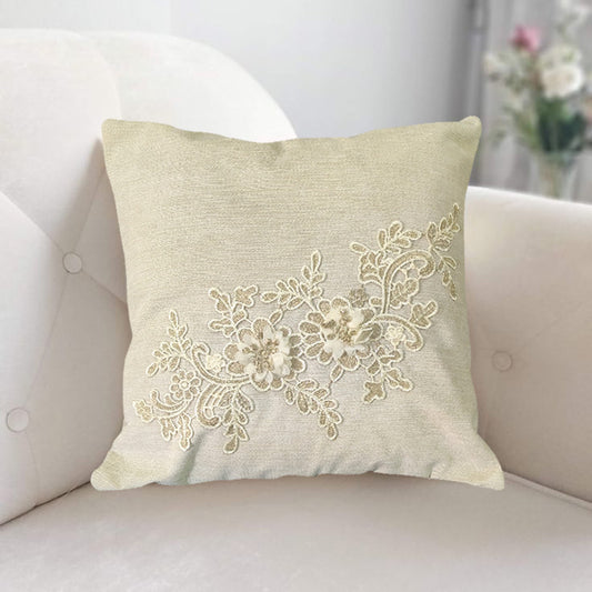 Beige Fancy Floral Motif Cushion Cover