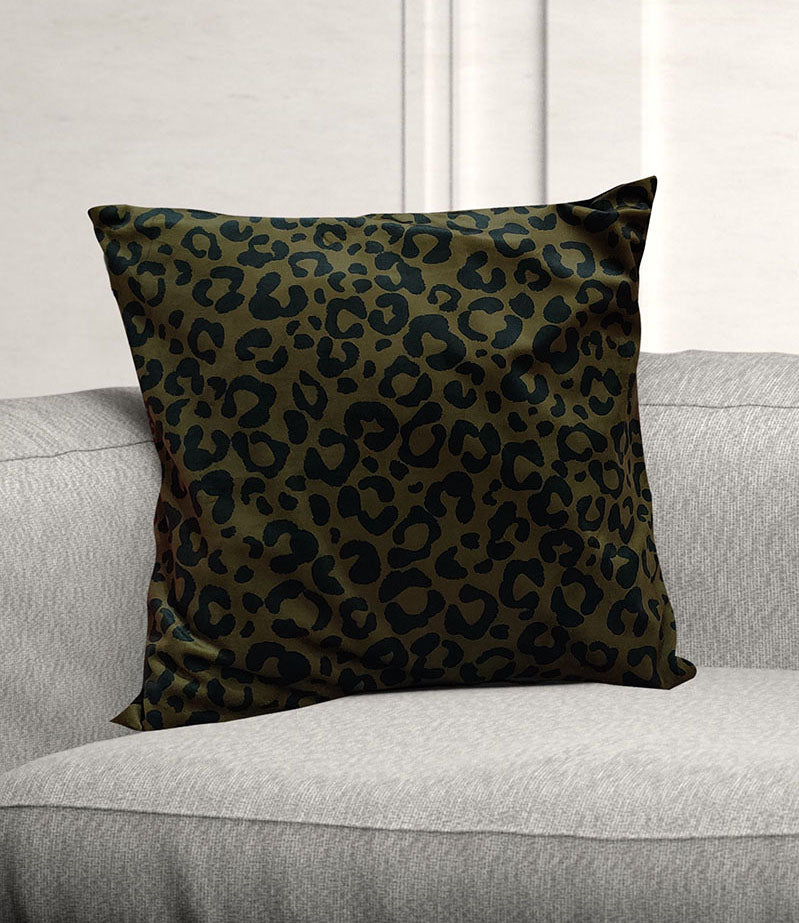 Olive Green Leopard Spots Printed Cushion Cover