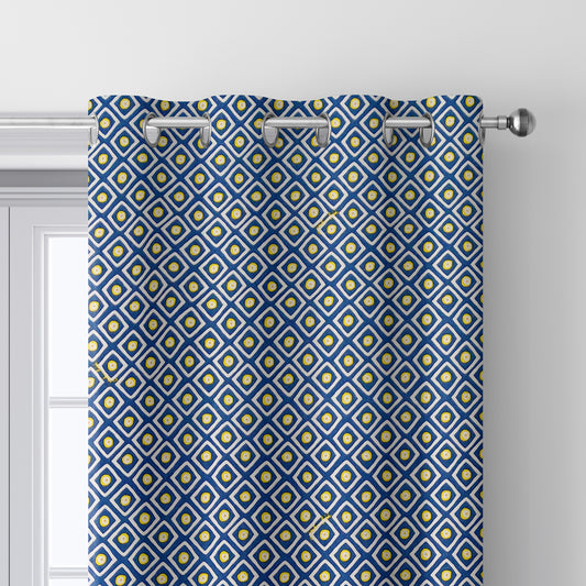 Blue Printed Duck Cotton Curtain Panel