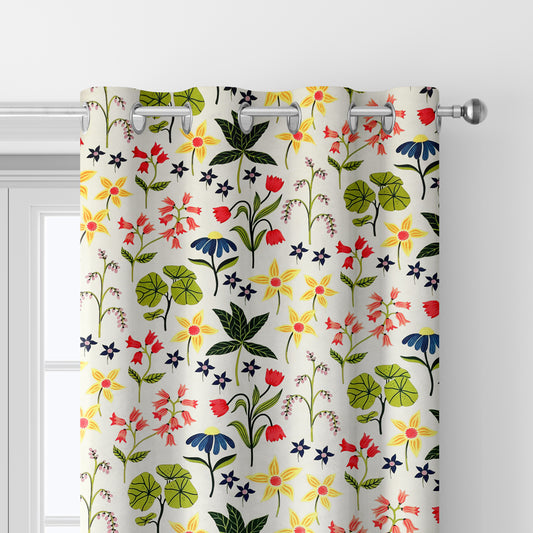 Cotton Duck Leaf Printed Curtain Panel