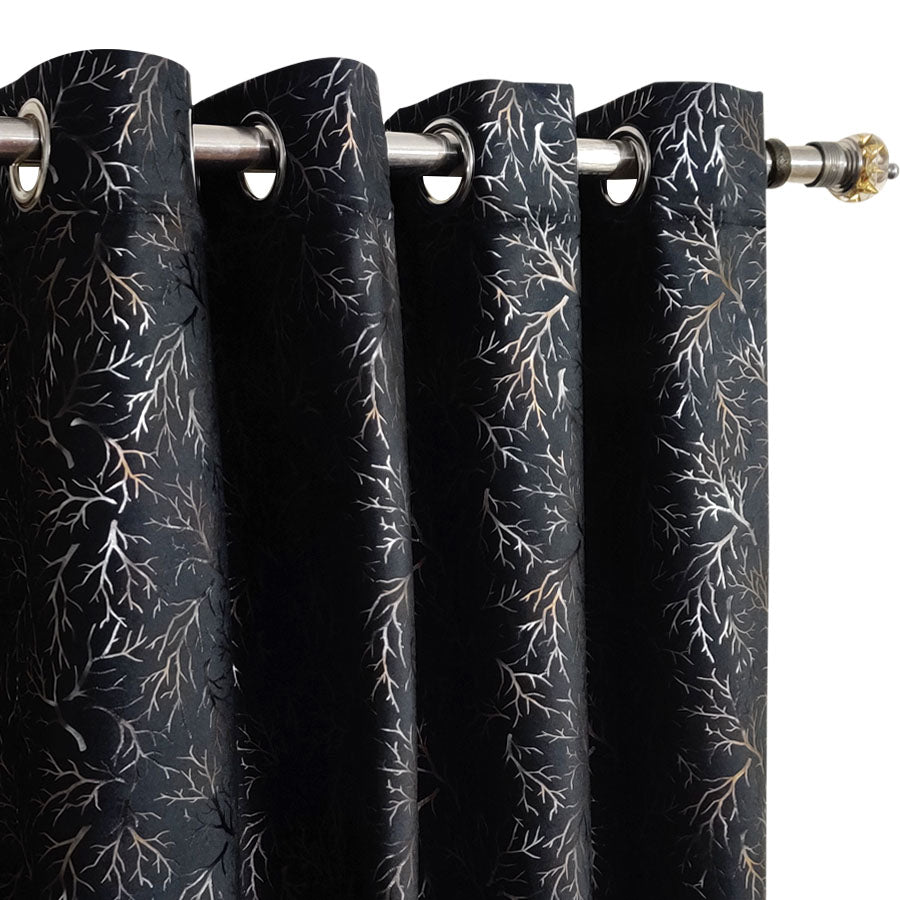 Black Tree Pattern Premium Velvet Curtain