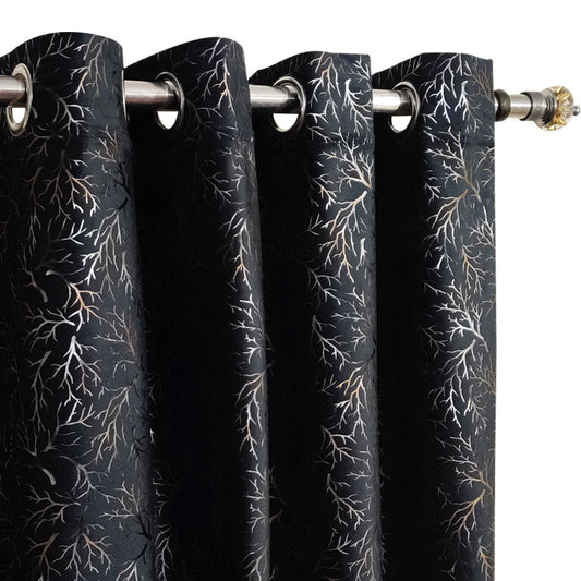 Black Tree Pattern Premium Velvet Curtain