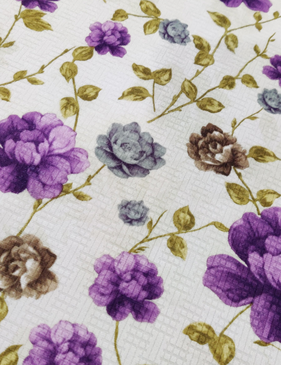 Floral Printed High Quality Suede Leather Curtains - Pair