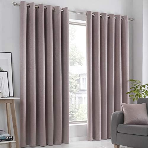 Mauve Woven Jute Eyelet Curtains Pair