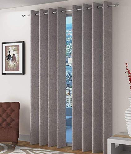 Grey Jute Window Curtains Set of 2 Panels