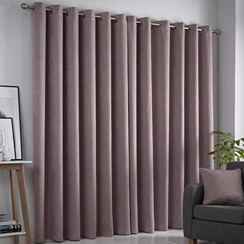 Mauve Woven Jute Eyelet Curtains Pair