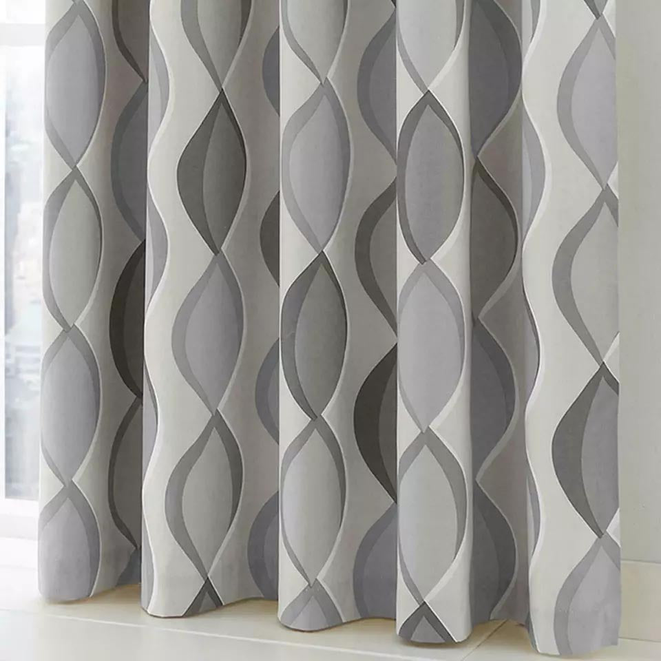 Grey Duck Cotton Geometric Eyelet Curtain