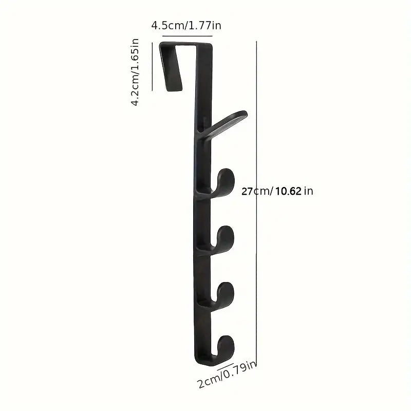 Easy-Install Over-the-Door Hook - No-Drill, Strong Adhesive Black Hanger for Clothes & Hats, Space-Saving Wall Mount Organizer