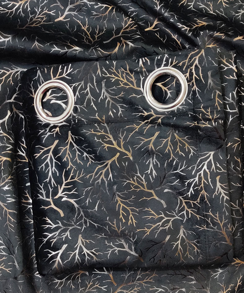 Black Tree Pattern Premium Velvet Curtain