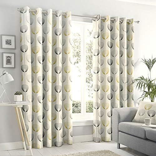 Fusion - Delta - 100% Cotton Pair of Eyelet Lined Curtains - 66" Width x 72" Drop (168 x 183cm) in Natural
