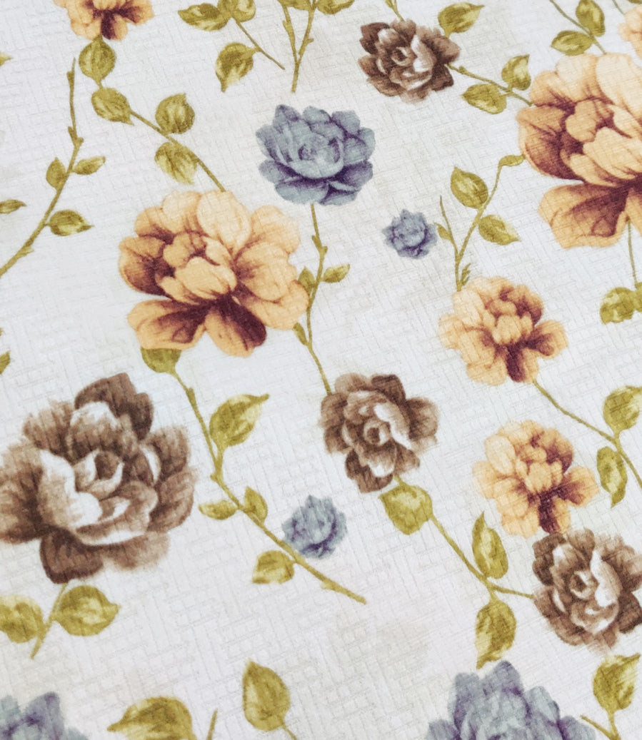 Floral Printed High Quality Suede Leather Curtains – Pair