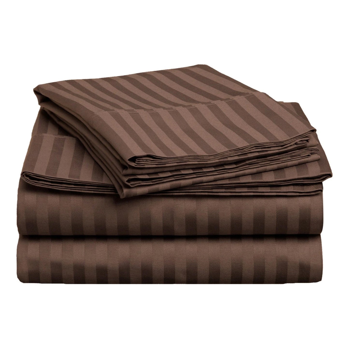 Cotton Satin Brown Stripe King Size Flat Bed Sheet Set