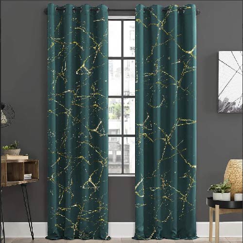Green Gold Pattern Velvet Curtains - Pair