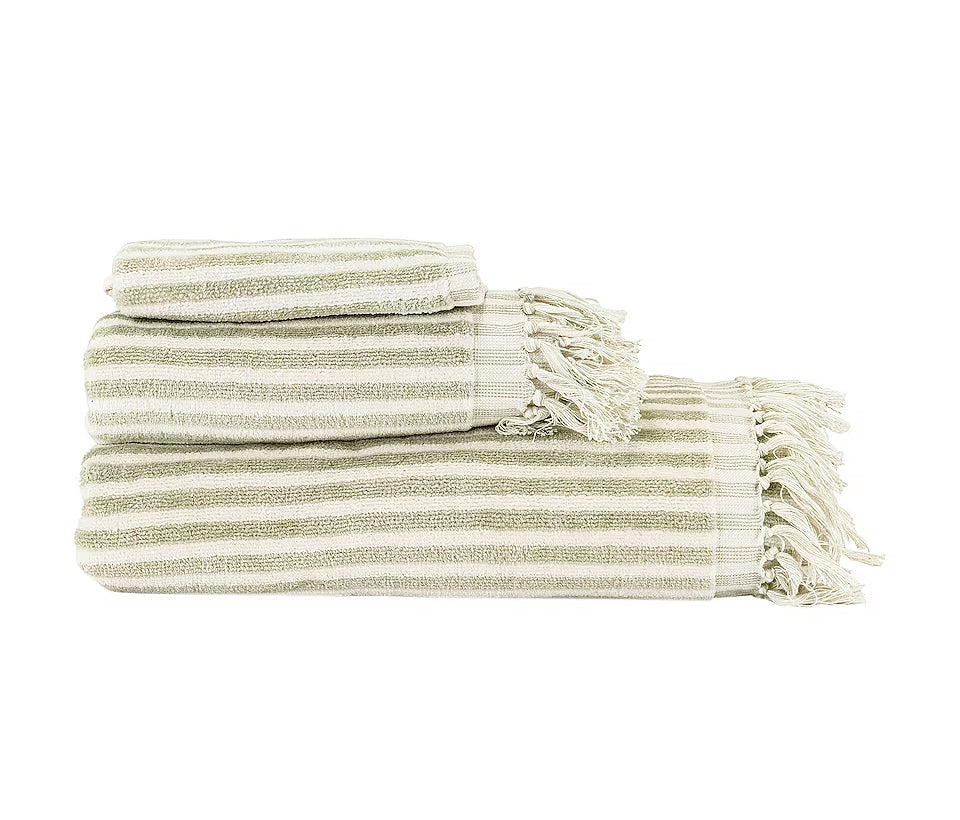 3 Piece Premium Quality Green Striped Towels Set