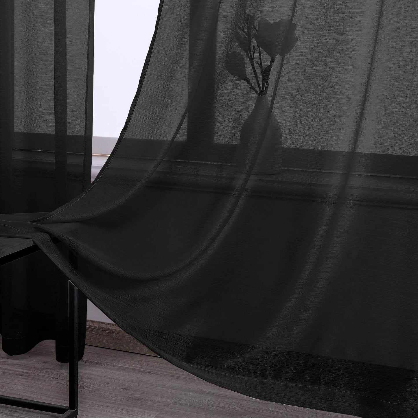 Black Extra Wide Rod Pocket Chiffon Sheer Curtains - Pair