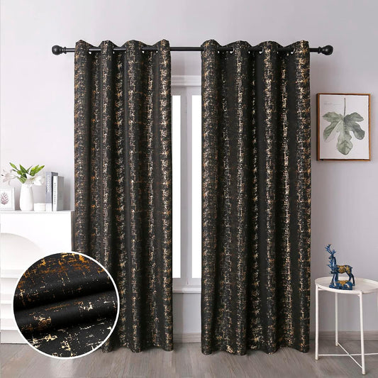Black Foil Printed Premium Quality Eyelet Curtains