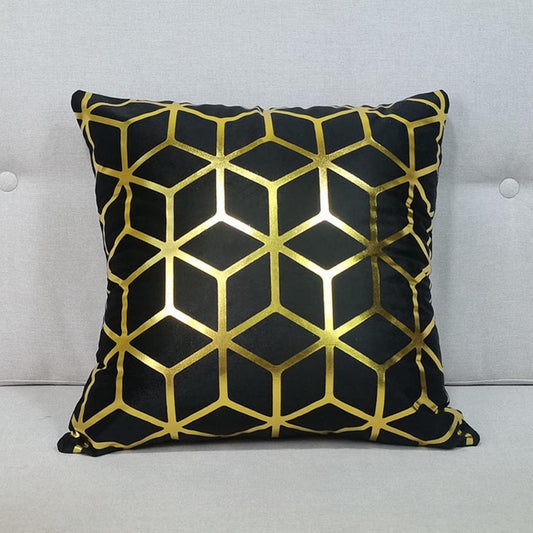 Decorative Gold Black Geometric Design Velvet Cushion Cover