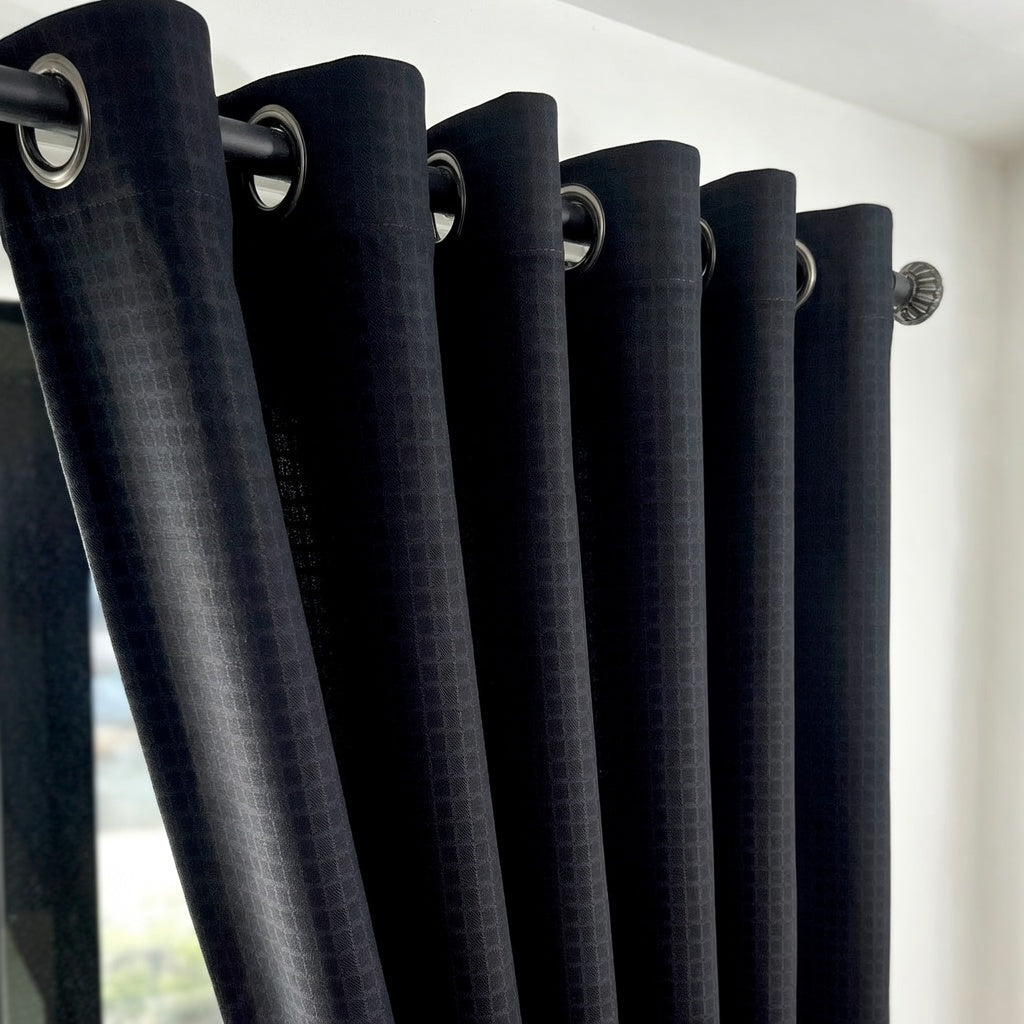 Black Midnight Waffle Weave Eyelet Heavyweight Curtain - Single Panel