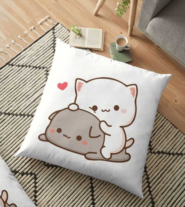 Peach and Goma Mochi Cat Pillow Cushion Valentine Gift for Couple