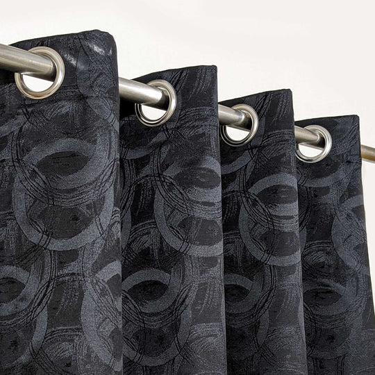 Black Premium Quality Shanghai Silk Eyelet Curtain - Single Panel (52x95 inch)