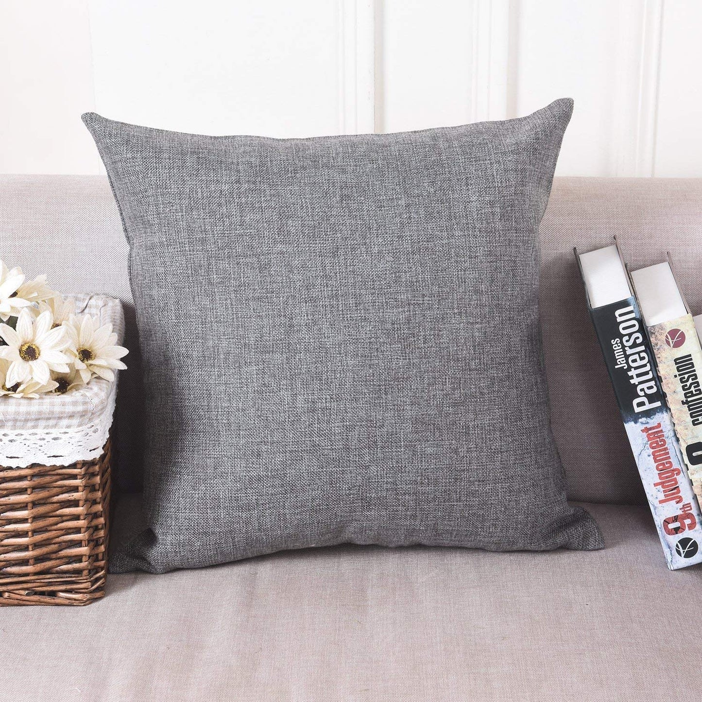 Grey Thick Jute Cushion Cover