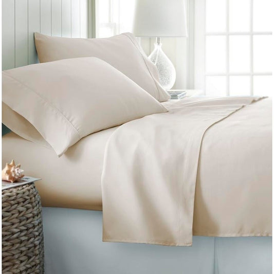 Beige Cotton Satin Soft Essentials Bed Sheet Set Bed Linen