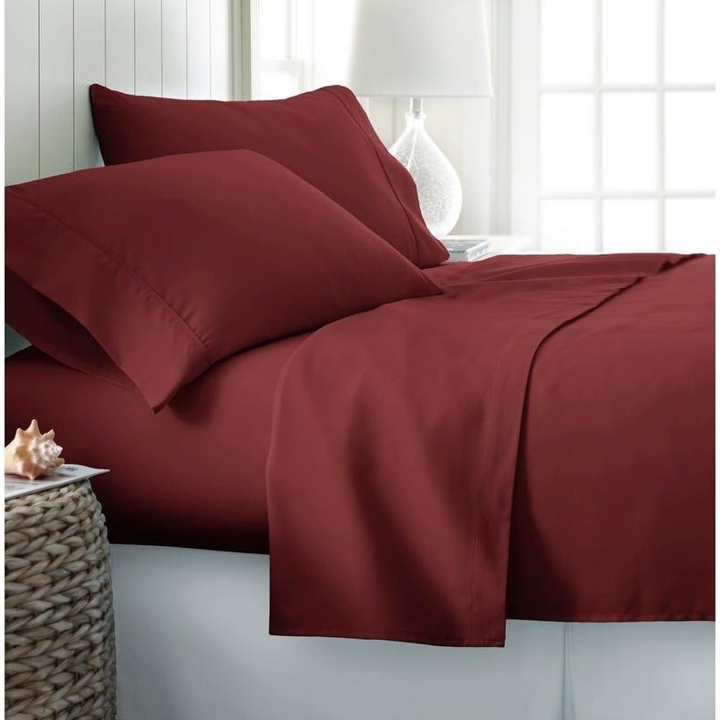 Maroon Cotton Satin Soft Essentials Bed Sheet Set Bed Linen