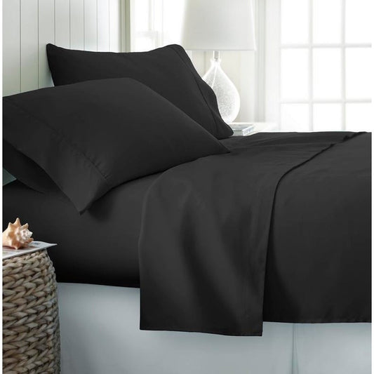 Black Cotton Satin Soft Essentials Bed Sheet Set Bed Linen